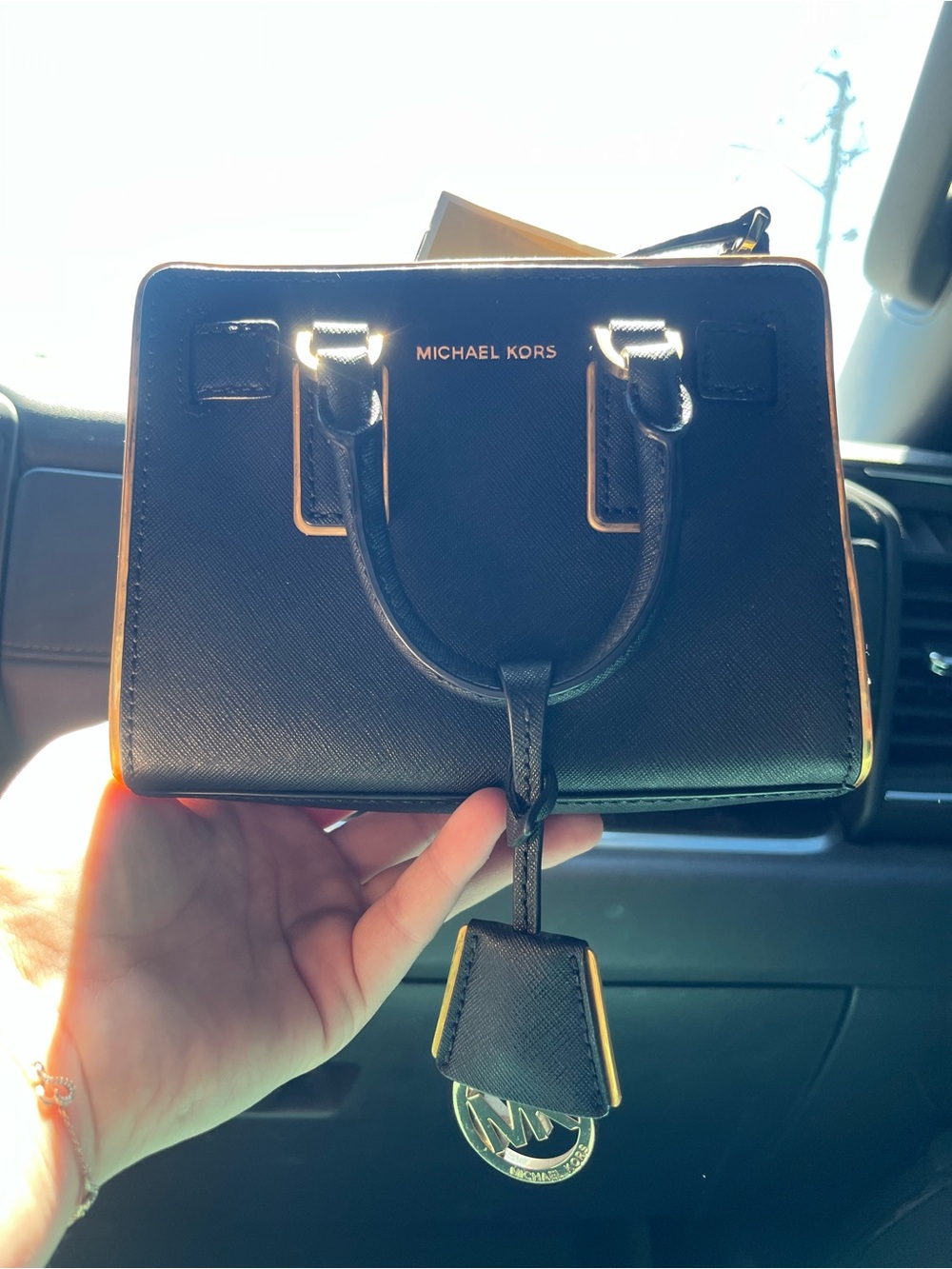 Michael Kors Black Mini Saffiano Satchel with Gold Hardware